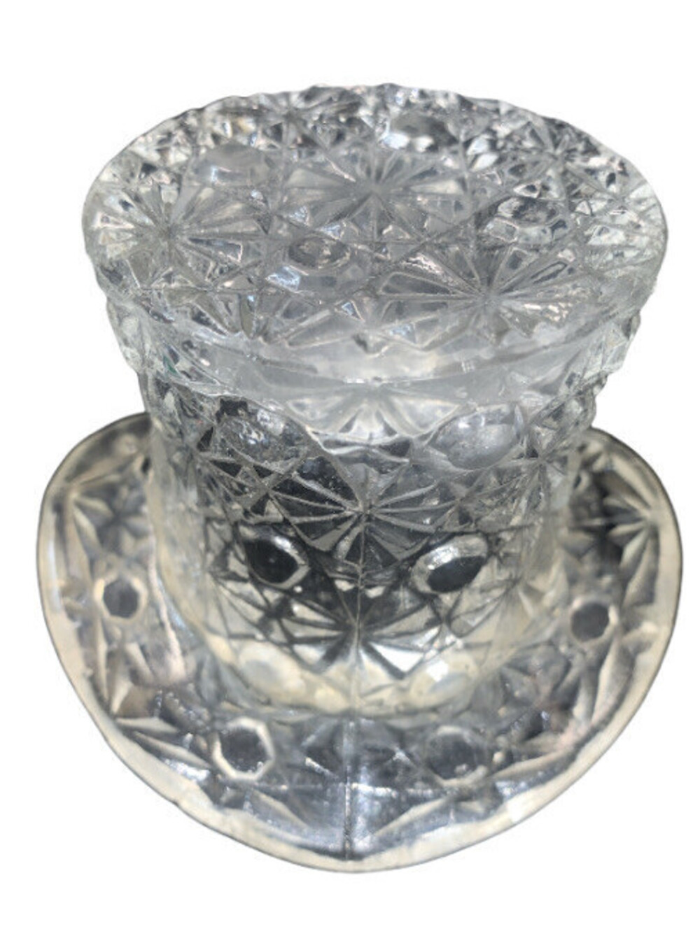 Vintage Lead Crystal Top Hat Daisy and Button Design Candy Bowl Vase